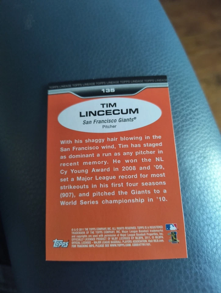 TIM LINCECUM 2011 TOPPS LINEAGE #135 FREE SHIPPING - Image 2 of 2