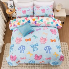 Bedding Sets for Girls, 6 Pieces Blue Bow Bedding Set for Girls, Princess Sty...