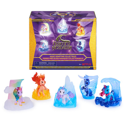 Unicorn Academy Magic Gemstone Collectibles Pack 5 Unicorn Toy Figures Display