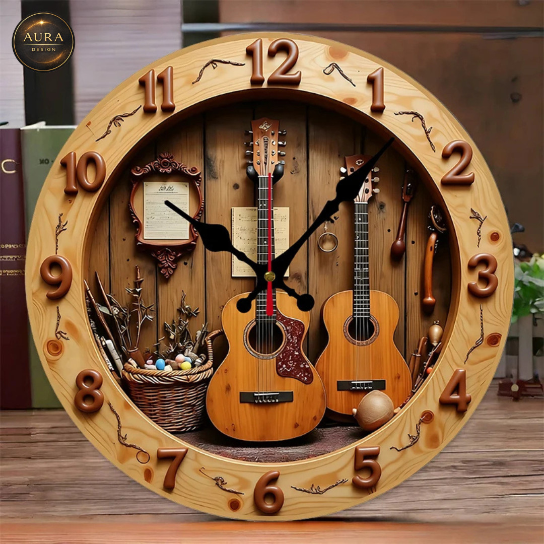 Modern 25cm Wall Clock - 2D Home Guitar and Music Design