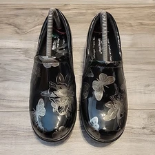 Spring Step Floral Womens Black Clogs Nursing Walk Slip Resist Shoes Size US 7.5