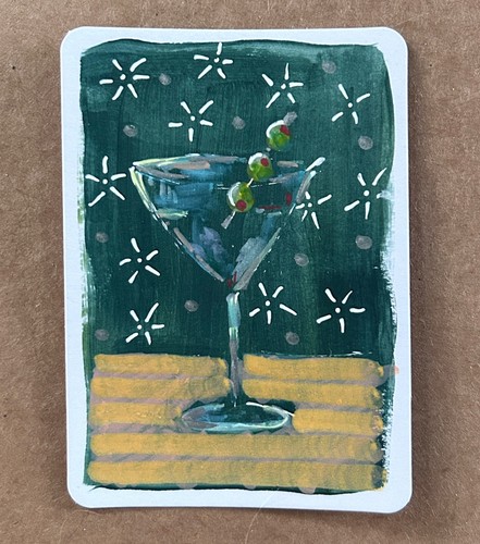 3.5” x 2.5” ACEO Original Dirty Martini & Olives painting- Tracey Bower Art