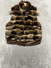 Chico's Vest Women's Size 1 Brown Faux Fur Leopard Print Sleeveless Full Zip