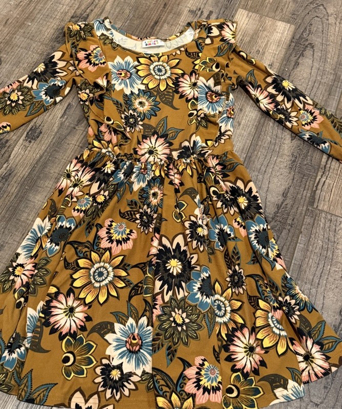 Girls' Mustard Floral Long-Sleeve Dress - Brand dot dot smile 7