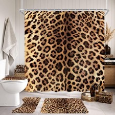 Brown Leopard Cheetah Print Bathroom Set with Shower Curtain and Rugs