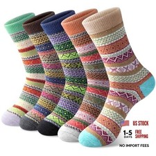 5 Pairs Wool Socks for Women, Soft Warm One Size Beige Blue Orange Brown Green