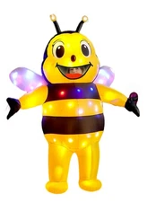 Adult Inflatable Bee Costume LED Light Up Funny Halloween Full Body Bee Blow ...