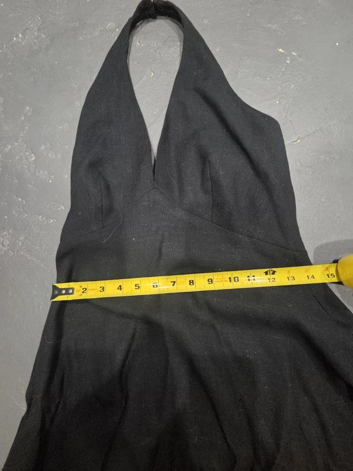 Late 1960's Black Halter MARYLIN Dress In Linen Beverly Paige W 28" - Image 3 of 4