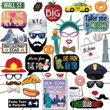 New York Photo Booth Props - 41-pc Black, Gold, Blue, Red, White