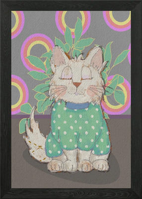 Niedliche Katze im Pyjama gerahmtes Wandbild Poster Leinwanddruck Bild