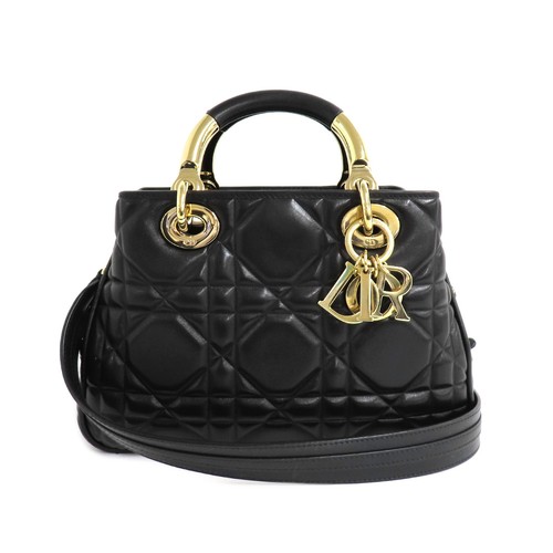 Christian Dior Lady 95.22 Small 2Way Bag M0697OV Calfskin Leather Black #UDB454