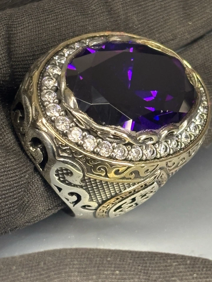 Amethyst 925 Sterling Silver Bishop Ring: Gothic Christian Statement Jewelry - Image 4 of 4
