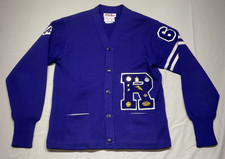 Vintage 1960's Thick Knit Varsity Letterman Purple Cardigan Sweater "AL" 1965