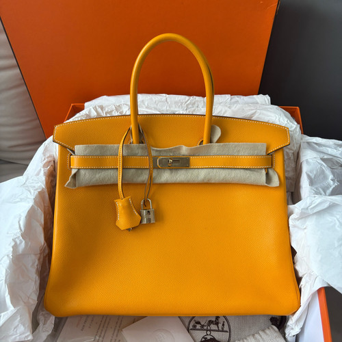 Authentic Hermes Birkin30 Epsom Leather Yellow Top Handle Bag Gold Hardware