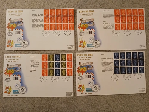 GB Wessex Covers x 4 Stamps For Cooks £1 Booklet Pane With Recipe 1 Dec 1969