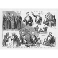 LONDON Lord Mayor's Banquet to Savage Club at Mansion House - Antique Print 1888