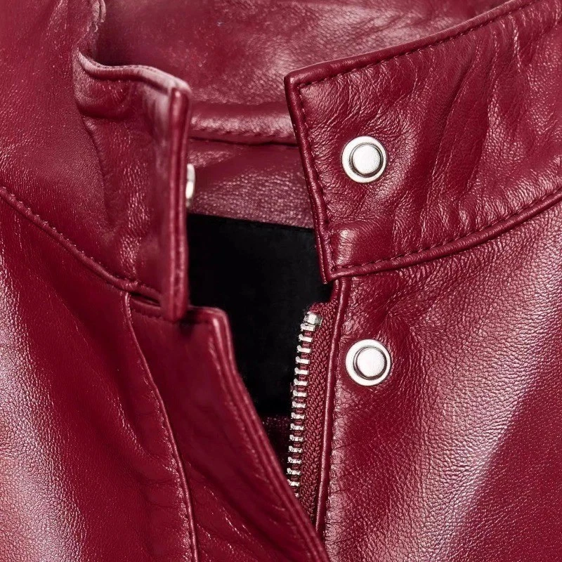 全新设计师灵感红色皮革角 – 女式短高领 Zara 风格 — 第 2/4 张图片