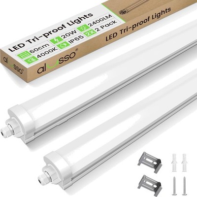 2er Pack LED Feuchtraumleuchte 60 cm, 20 W 2400 LM Röhre 4000 K