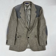 Pendleton Blazer Men Wool Tweed Suede Leather Elbow Patches Vintage Size 44
