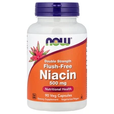 Now Foods Flush-Free Niacin Double Strength 500 mg 90 Veg Capsules GMP Quality