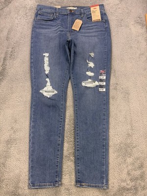 Levis 721 Jeans Women 12 Short 31x28 Blue Distress High Rise Skinny Denim