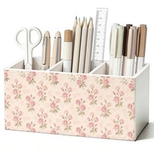 Pink Rose Flower Pen Pencil Holder for Desk, Cottagecore Pink Floral Botanica...