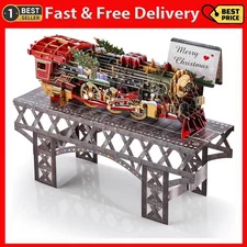 Teling 3D Pop-Up Christmas Card with Envelope Handmade Vintage Steam Train Desig