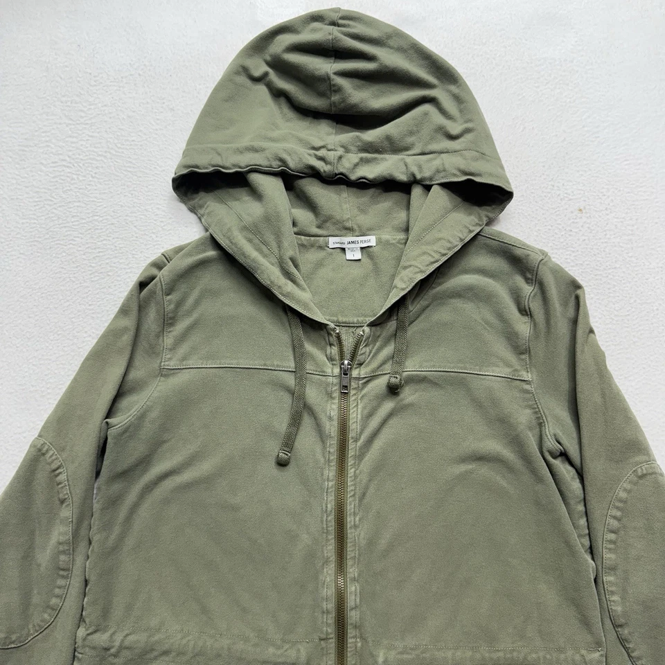 $395 JAMES PERSE CHAQUETA PARKA ANORAK CON CAPUCHA ABRIGO VERDE OLIVA MILITAR TALLA 1 Foto 4 de 4