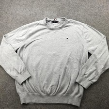 Tommy Hilfiger Sweater Mens Large Gray Crewneck Pullover Small Flag Logo Knit