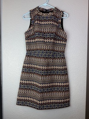 NAF NAF Dress Womens 38 Multicolor Sleeveless Mini Beaded Aztec Pattern Lined