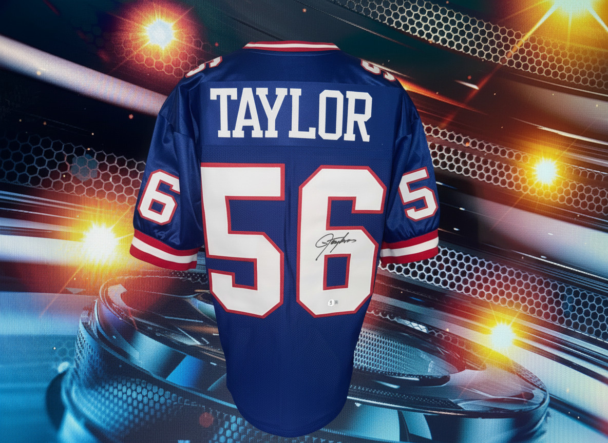 LAWRENCE TAYLOR AUTOGRAPHED CUSTOM NEW YORK GIANTS BLUE JERSEY JSA AUTHENTICATED