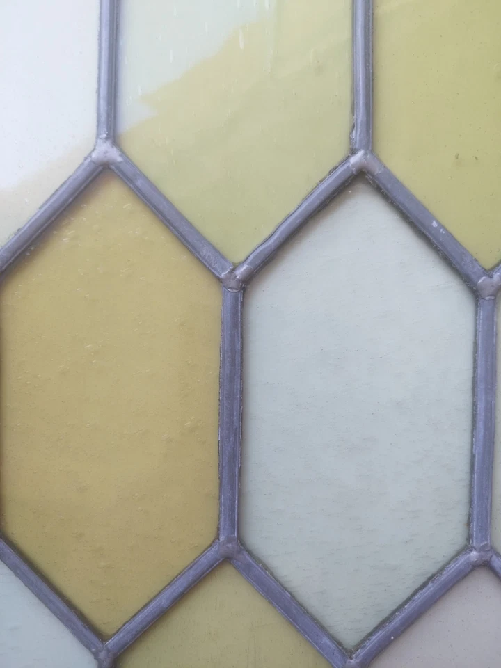 Vitrail Ancien, Verre Bullé, Tons Jaunes/Verts. Possibilité Plusieurs! 33.5x51 - Photo 3/4