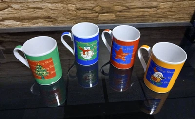 4er Set Weihnachtstassen/ Glühweinbecher 4 Farben Porzellan  - Bild 1 von 4