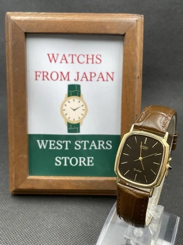 [Near Mint] Vintage SEIKO Dolce 6030-5550 Gold Black Quartz Men's Watch JAPAN