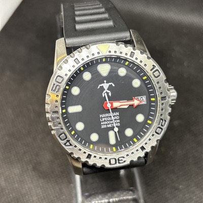 Hawaiian Lifeguard Association Watch Mens 200M Diver Quartz 5500 Black Free Case