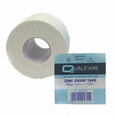 Qualicare Zinc Oxide Sports Tape - 1.25cm,2.5cm,5cm - 10 Meter Roll - Waterproof