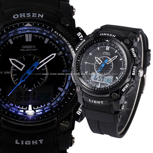 Wrist Watch OHSEN ad1209 Mens Ladies Dual Time Chrono Alarm Military | eBay