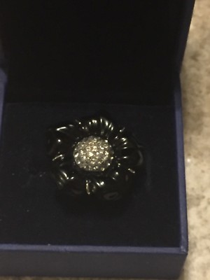 SWAROVSKI Swan Signed Ring Size 52/6 NIB Black & Clear Crystal