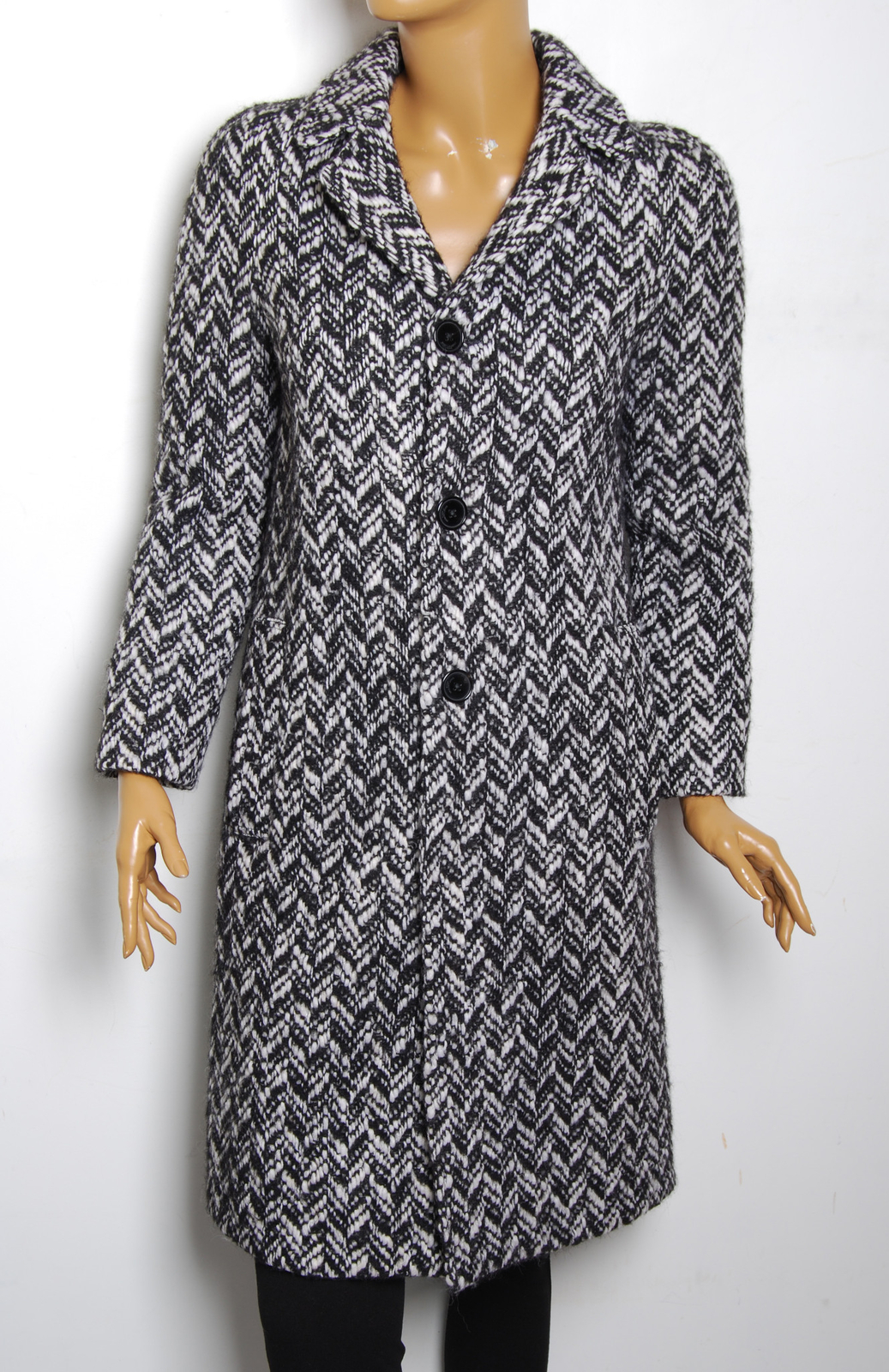 Cappotto Yves Saint Laurent Donna Cappotto Bianco Nero Lana Modello Spina di Aringa FR36