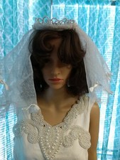 Vintage 1930s -40's bridal tiara crown, with wedding veil communion