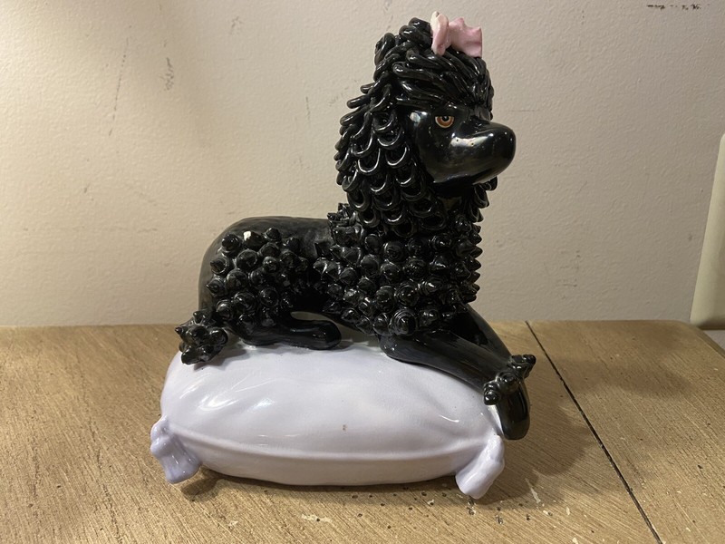 RARE BLACK POODLE On Pillow Doris Dawson Artist England spaghetti