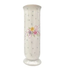 Vintage 1993 Japanese Bud Cylinder Vase By FTD Porcelain White Floral 6.5”