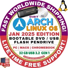 ARCH LINUX OS / BOOTABLE DVD, USB / LIVE, FULL INSTALL / MACS, PCS, FAST SHIP