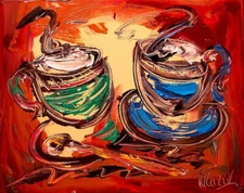 ABSTRACT COFFEE TIME  MODERN PAINTING  IMPRESSIONIST CANVAS ORIGINAL OIL CArgeg