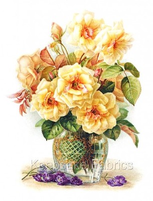 Yellow Roses & Violets Cotton Crazy Quilt Block Multi Sizes