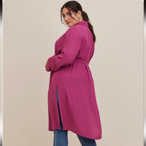 Torrid Lightweight Chiffon Drape Trench Coat Fuchsia 3/4 Sleeve Pockets Plus 5X - Picture 9 of 11