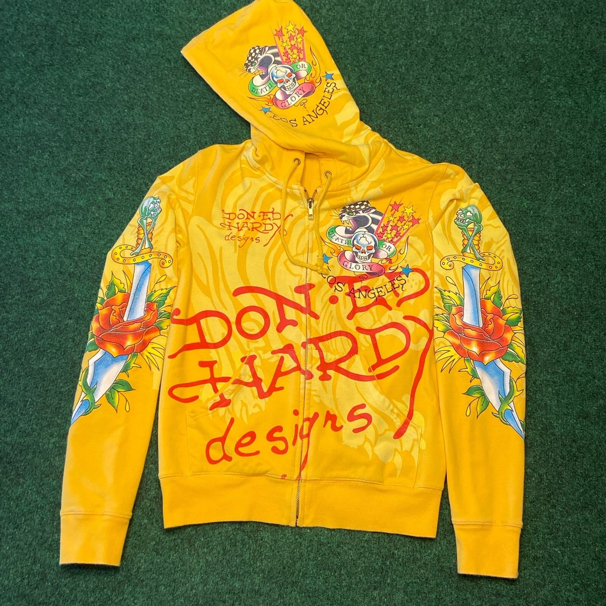 Ed Hardy Japan Death Or Glory Women's Medium Yellow Red