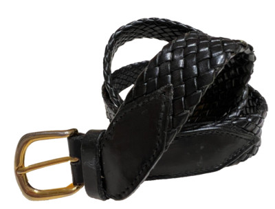 Carroll & Co Black Leather Braided Belt 32 Parma Italy  Intrecciato diamond