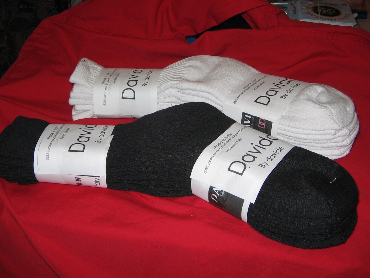 Davido Men's 100% Cotton Crew Socks | 12-Pair Pack, Made In Italy | Sizes 9-11 Or 10-13, Black Or White