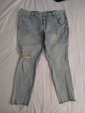 Ava Viv Women's Jeans Plus Size 24W Light Wash Distressed Tapered Leg Raw Hem